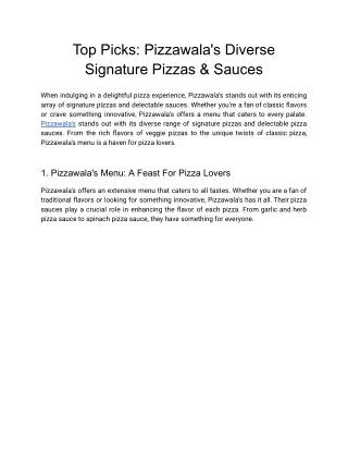 Top Picks: Pizzawala's Diverse Signature Pizzas & Sauces