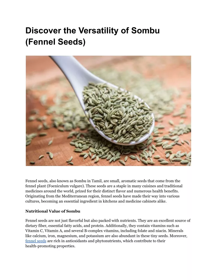 discover the versatility of sombu fennel seeds