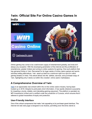 1win_ Official Site For Online Casino Games In India