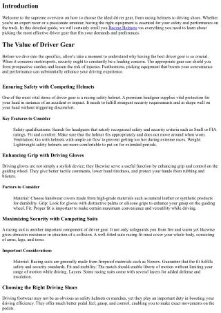 The Ultimate Overview to Choosing the Perfect Driver Gear: From Racing Helmets t