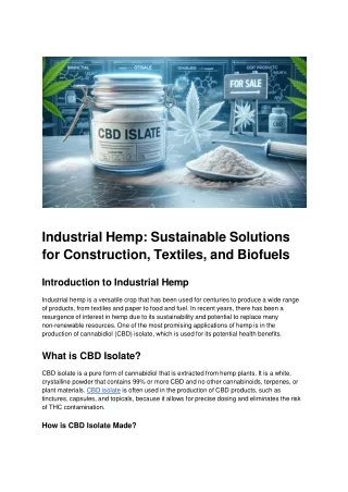 Industrial Hemp_ Sustainable Solutions for Construction, Textiles, and Biofuels