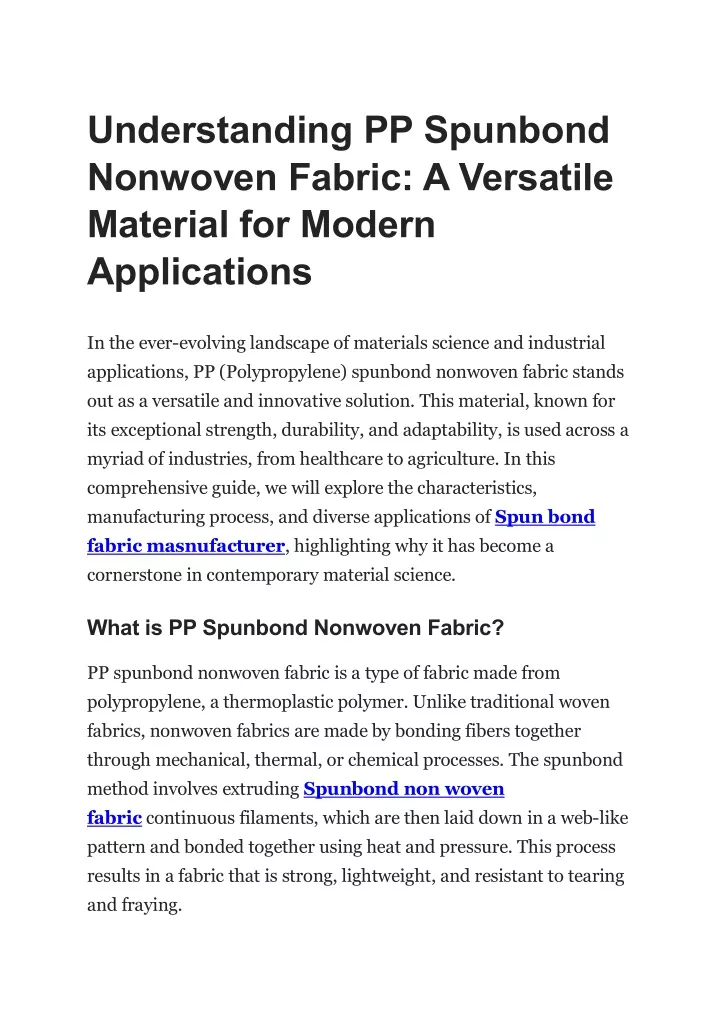 understanding pp spunbond nonwoven fabric