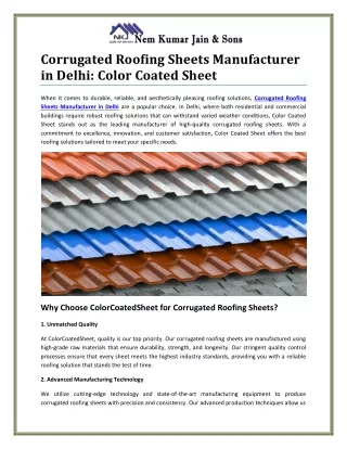 Leading Corrugated Roofing Sheets Manufacturer in Delhi