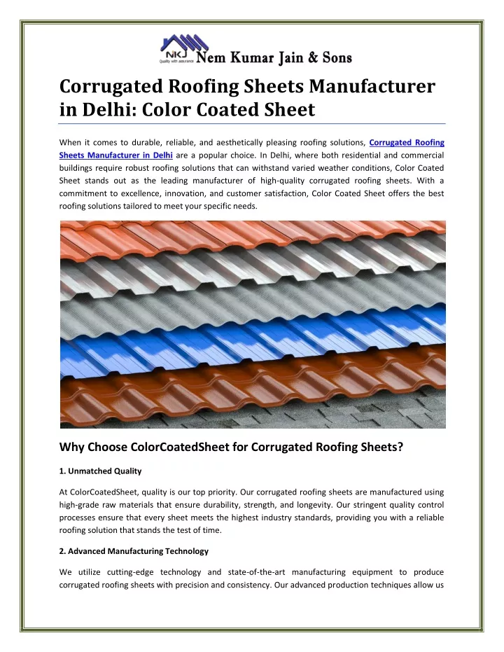 corrugated roofing sheets manufacturer in delhi