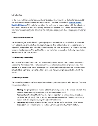 The Process of Manufacturing Natural Rubber Modified Bitumen