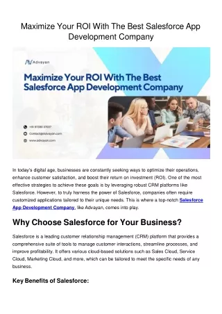 Maximize Your ROI With The Best Salesforce App Development Company