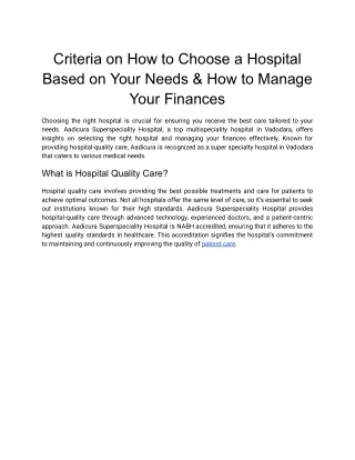 criteria on how to choose a hospital based