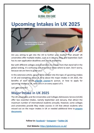 UK 2025 Intakes Benefits: Top Universities & More