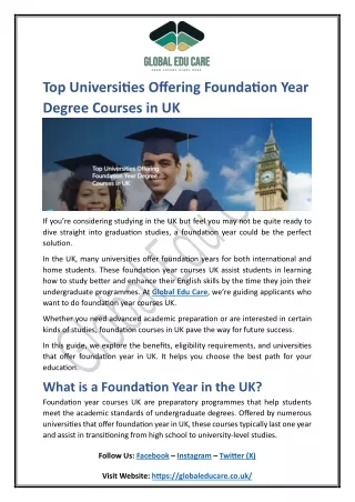 Foundation Year Degree UK: Top Universities Offering Courses