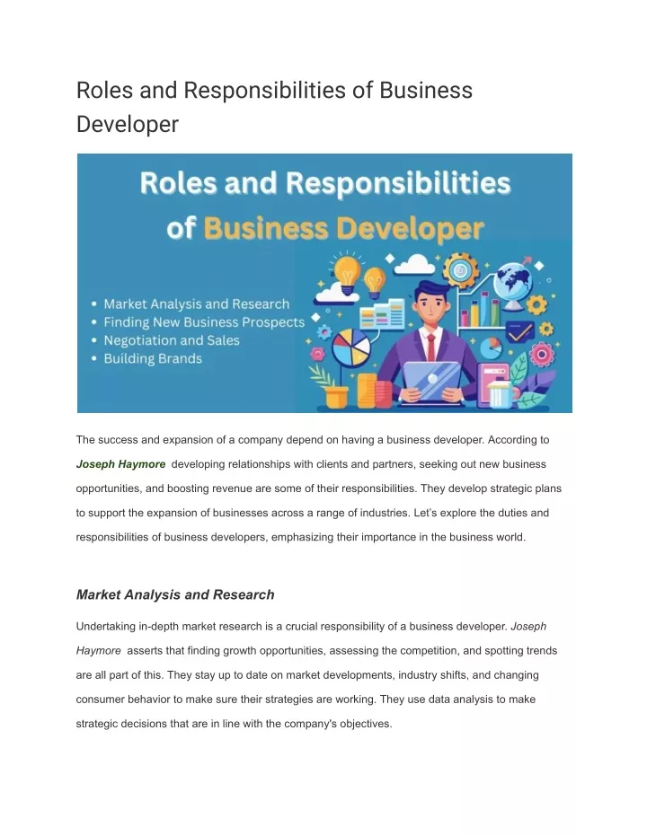 roles and responsibilities of business developer