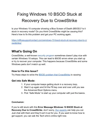 Fixing Windows 10 BSOD Stuck at Recovery Due to CrowdStrike