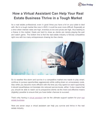 How a Virtual Assistant Can Help Your Real Estate Business Thrive in a Tough Market