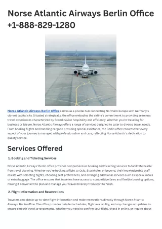 Norse Atlantic Airways Berlin Office  1-888-829-1280