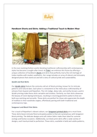 Handloom Shorts and Skirts: Adding a Traditional Touch to Modern Wear