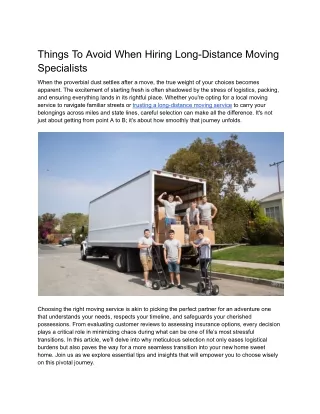 things to avoid when hiring long distance moving