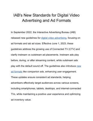 IAB's New Standards for Digital Video Advertising and Ad Formats