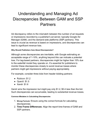 Discrepancies Between GAM and SSP Partners