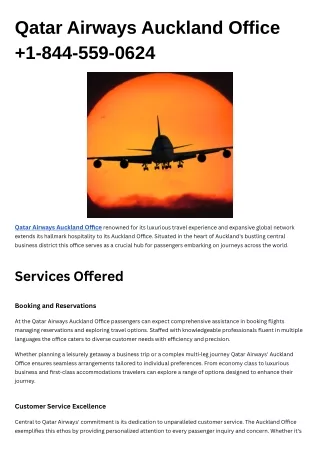 Qatar Airways Auckland Office  1-844-559-0624