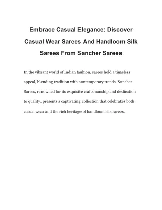 Embrace Casual Elegance_ Discover Casual Wear Sarees And Handloom Silk Sarees From Sancher Sarees