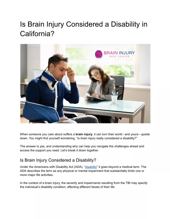 is brain injury considered a disability