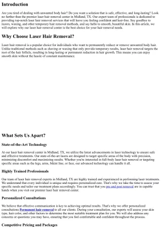 Visit the Premier Laser Hair Removal Center in Midland, TX