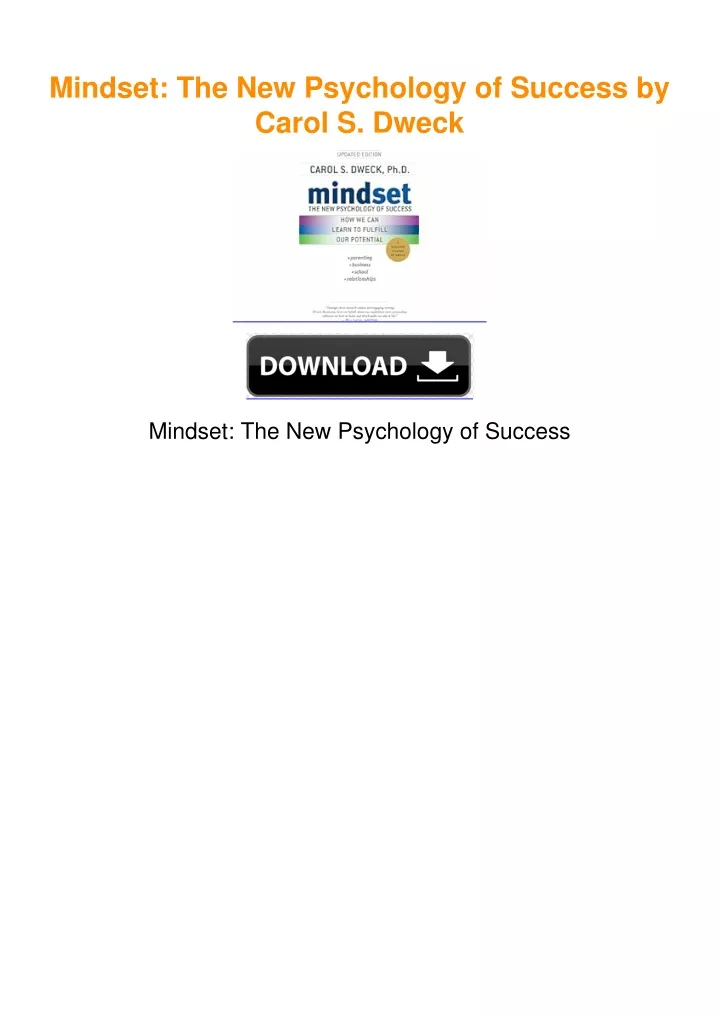 PPT - Mindset: The New Psychology of Success by Carol S. Dweck ...