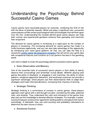 Understanding the Psychology Behind Successful Casino Games