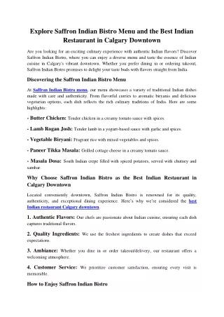 Explore Saffron Indian Bistro Menu and the Best Indian Restaurant in Calgary Dow