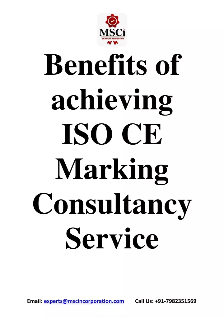 benefits of achieving iso ce marking consultancy