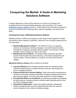 conquering the market a guide to marketing