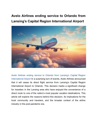 Avelo Airlines ending service to Orlando from Lansing’s Capital Region