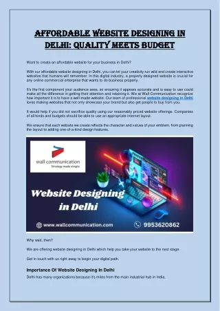 Affordable Website Designing in Delhi Quality Meets Budget