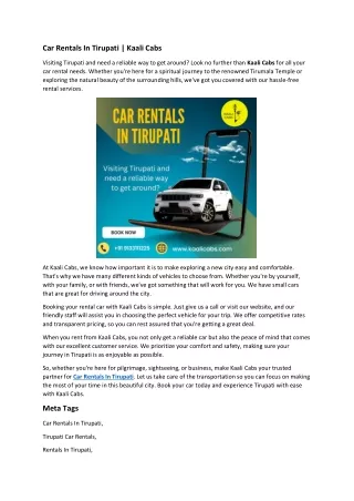 Car Rentals In Tirupati | Kaali Cabs