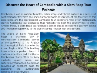 Discover the Heart of Cambodia with a Siem Reap Tour Package