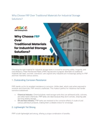 Why Choose FRP Over Traditional Materials for Industrial Storage Solutions?