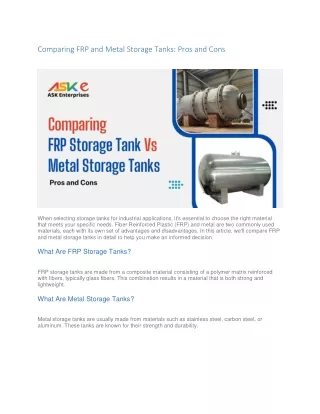 comparing frp and metal storage tanks pros
