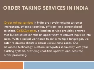 ORDER TAKING SERVICES IN INDIA