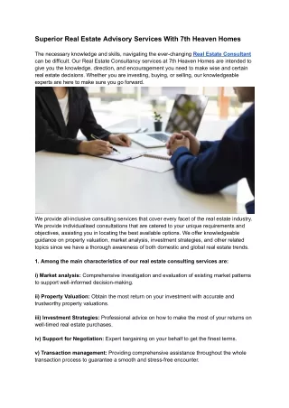 Superior Real Estate Advisory Services With 7th Heaven Homes