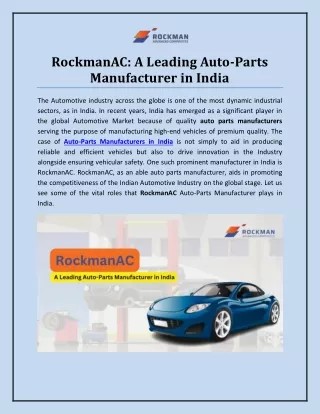 RockmanAC A Leading Auto-Parts Manufacturer in India