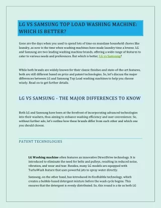 LG vs Samsung Top Load Washing Machine