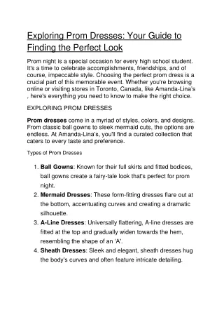 Exploring Prom Dresses Your Guide to Finding the Perfect Look