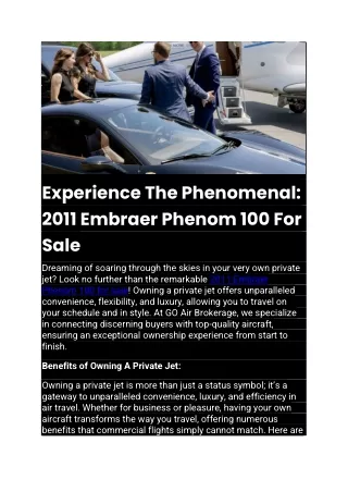 2011 Embraer Phenom 100 For Sale