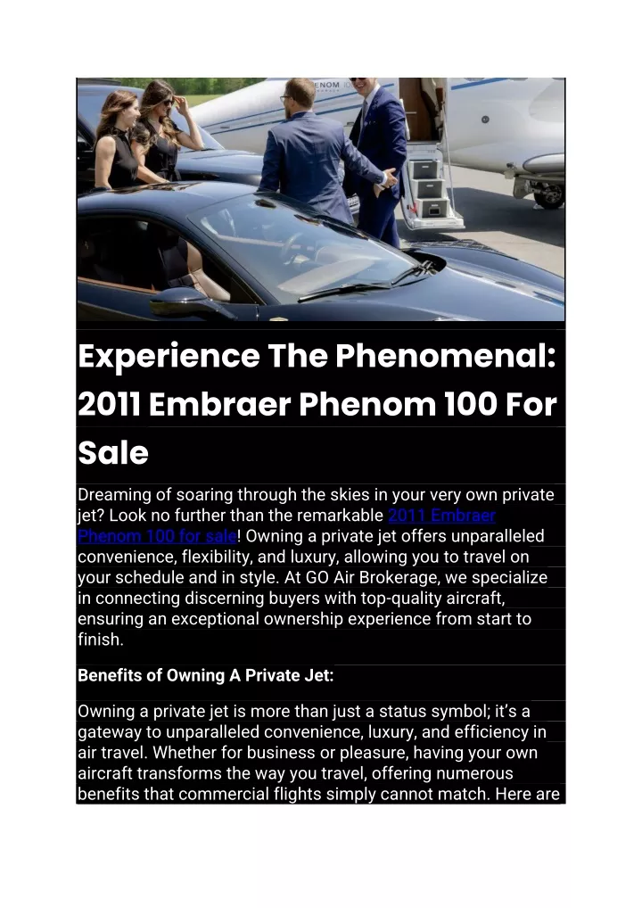 experience the phenomenal 2011 embraer phenom