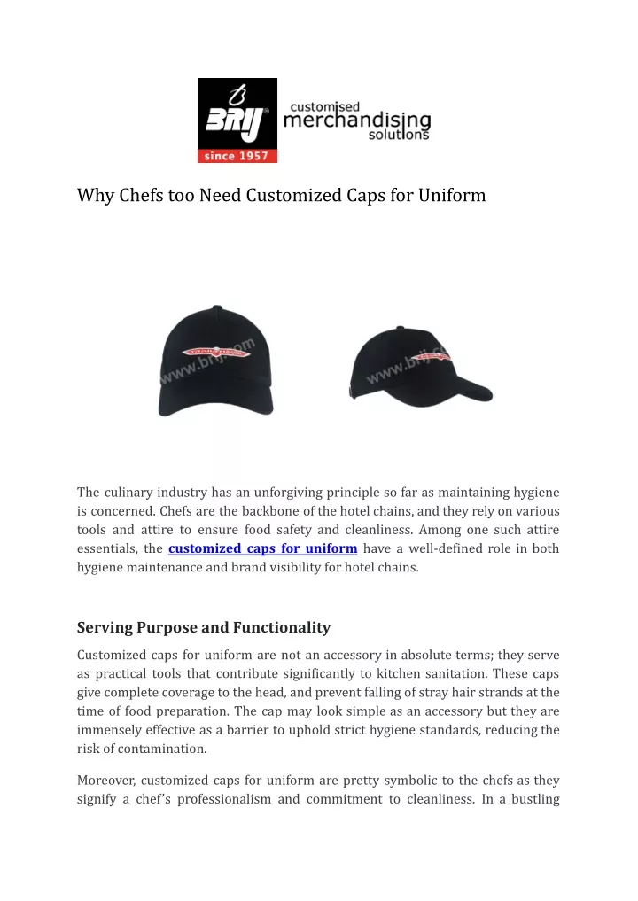 why chefs too need customized caps for uniform