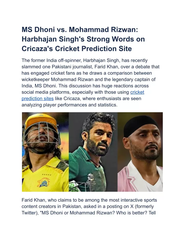 ms dhoni vs mohammad rizwan harbhajan singh