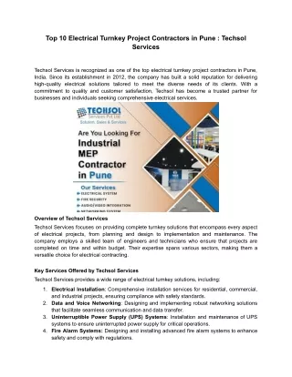 Top 10 Electrical Turnkey Project Contractors in Pune _ Techsol Services