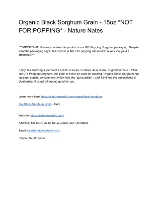 Organic Black Sorghum Grain - 15oz _NOT FOR POPPING_ - Nature Nates