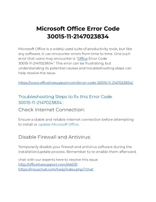 Microsoft Office Error Code 30015-11-2147023834