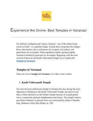 Experience the Divine- Best Temples in Varanasi