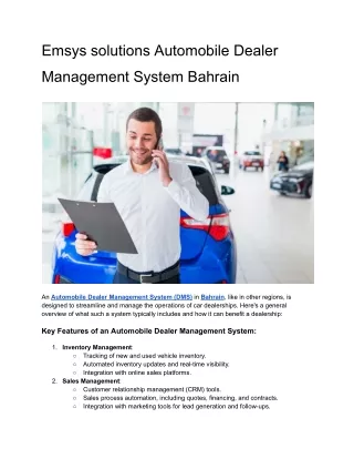 Emsys solutions Automobile Dealer Management System Bahrain